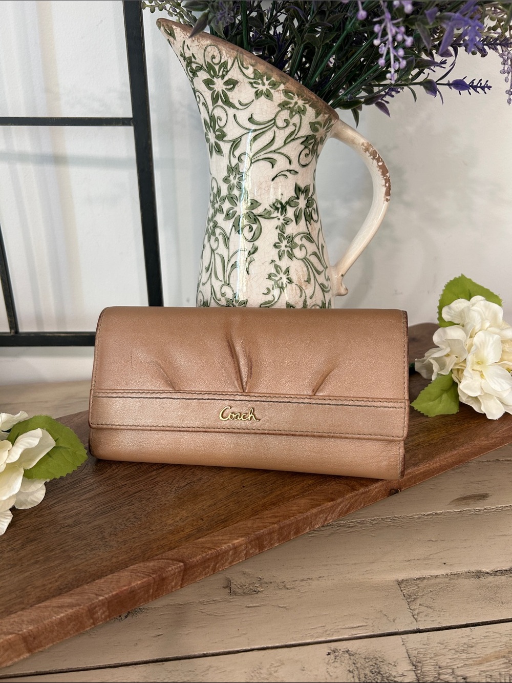 Coach Metallic Rose Gold Leather Wallet Clutch
